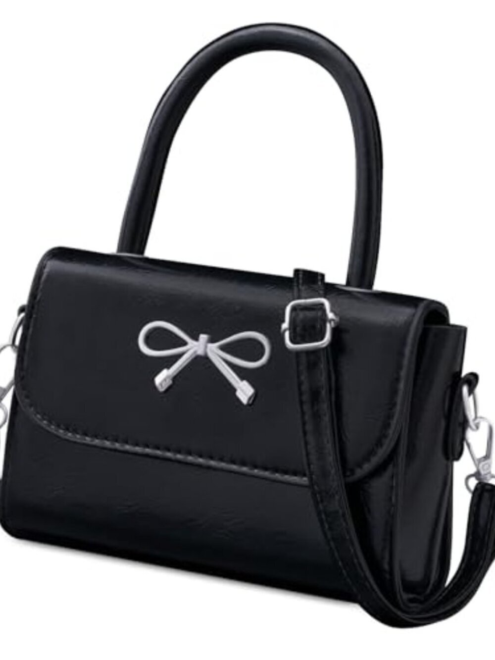 🆕 Crossbody Bag for Women, Black PU Leather Bowknot Shoulder Bag, Purse &